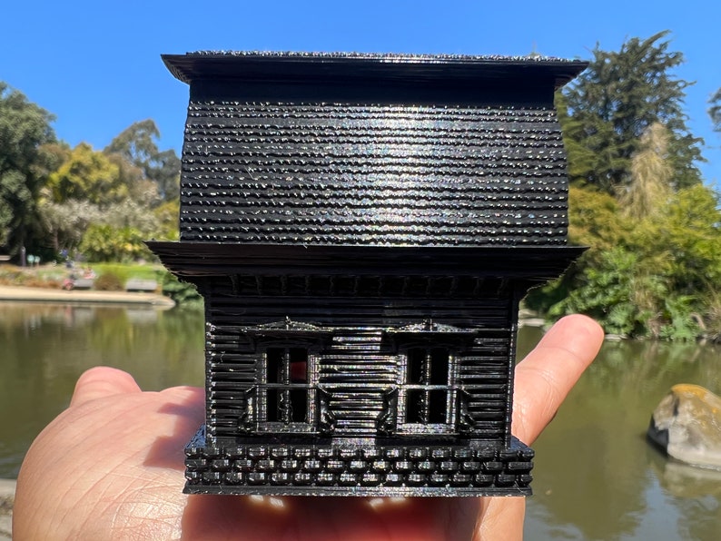 Miniature #38 Black N-Scale Munster House Victorian Mansion Built Assembled image 5