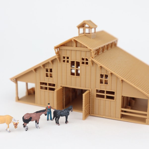 Kleine Miniatur Old West Livery Stables N-Scale 1:150 Holzfarbe Zusammengebaut mit Interiors von Gold Rush Bay