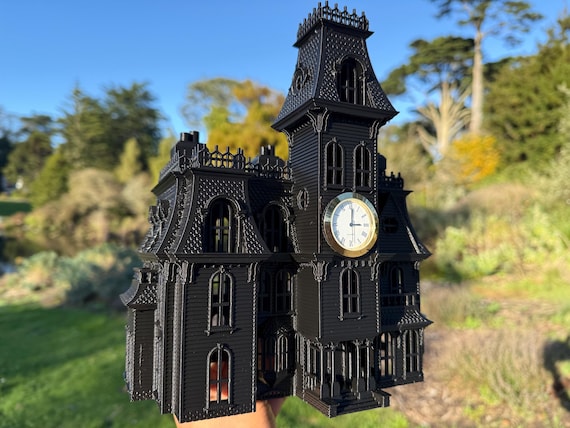 Miniature Black Addams Clock House O-scale Victorian Mansion