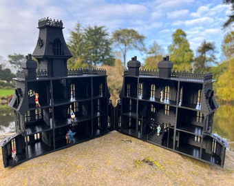 Opening Miniature #37 Black HO-Scale Addams House Victorian Mansion Nevermore Built with Opening Hinge