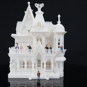 SMALL N-Scale "Nob Hill" house White Miniature Mansion by Gold Rush Bay (1:160) Including Interiors ASSEMBLED