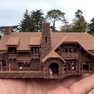 Miniature Brown N-Scale Yellowstone Ranch House Log Cabin Built Assembled Old West #10