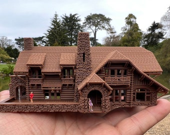 Miniatur-braune N-Skala Yellowstone Ranch-Haus-Block-Kabine gebaut montiert Old West # 10