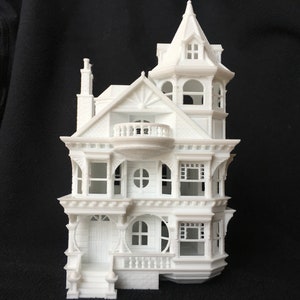 Miniature Victorian #3 -Queen Anne Tower House 1:87 HO-Scale Paintable White Plastic (Hinge)