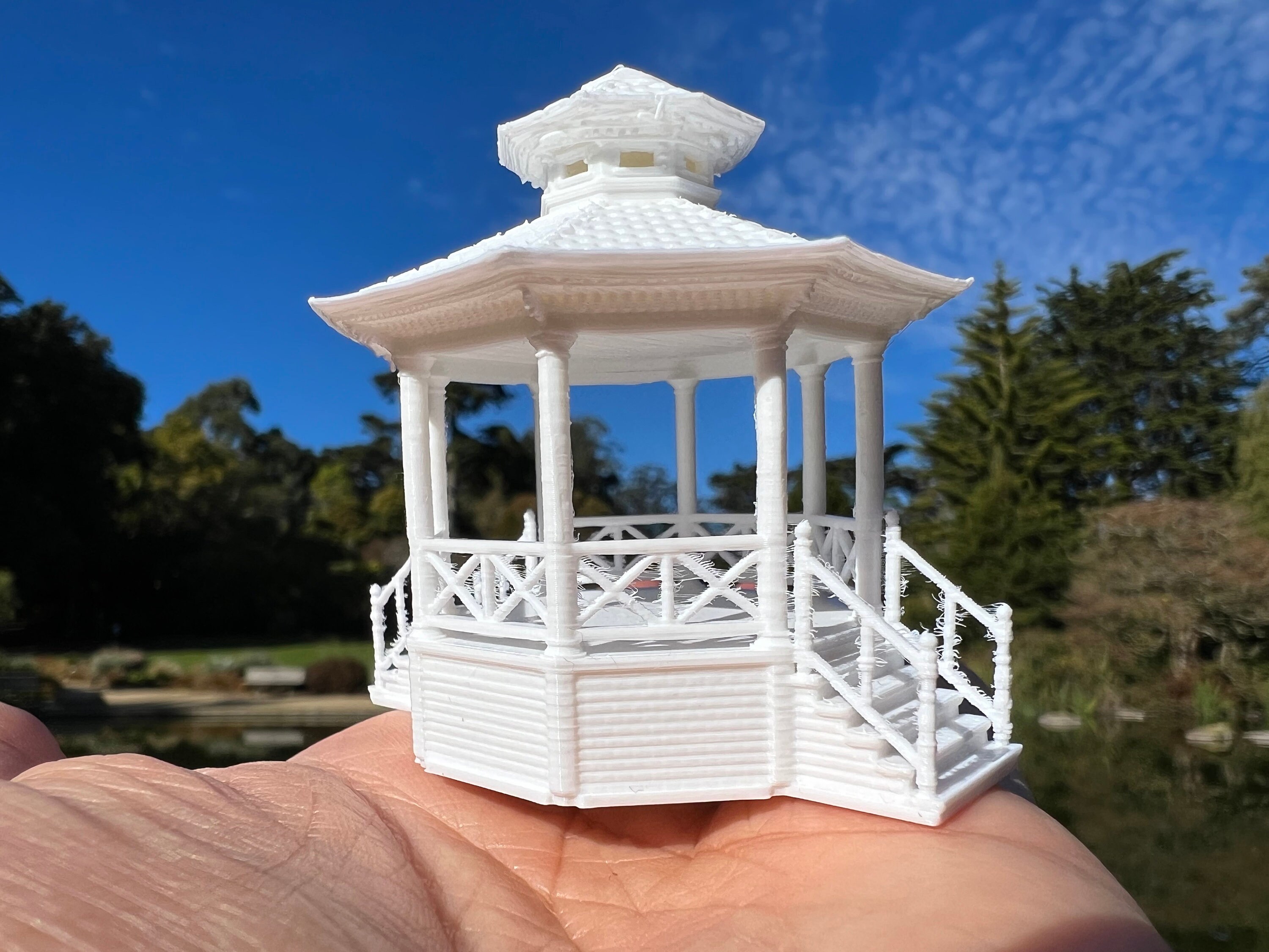 Small Miniature Opening White N-scale Stars Hollow Gazebo Victorian