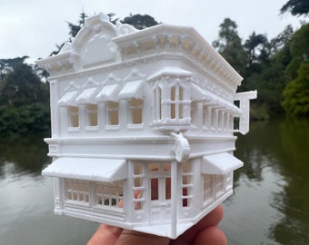 Pequeño edificio de relojería en miniatura de la calle principal victoriana en escala N, ensamblado en blanco, 1:160, de Gold Rush Bay