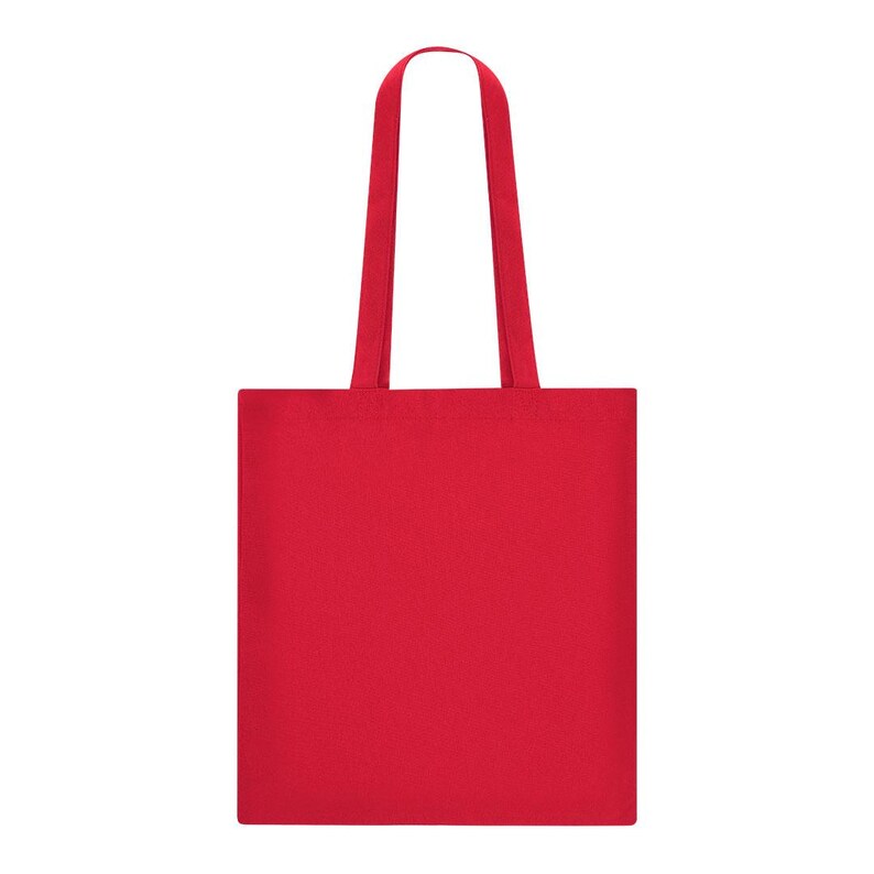 May include: A solid red tote bag with matching handles. The bag is rectangular with a simple design, suitable for carrying groceries, books, or other items. The handles are long enough to be worn over the shoulder.