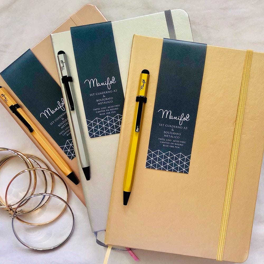 Metallic notebook A5 with hexagonal ball pen matching Manifol
