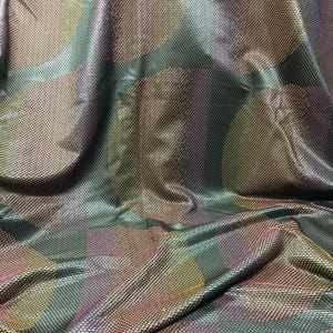 50&quot; W x 101&quot;L panel, Luxury Metallic Iridescent Charcoal Gray Coral and Purple Abstract Geometric Pattern Fabric Panel