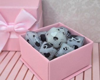 Kawaii Cow | Black Version | Strawberry | 7pc Dice Set |