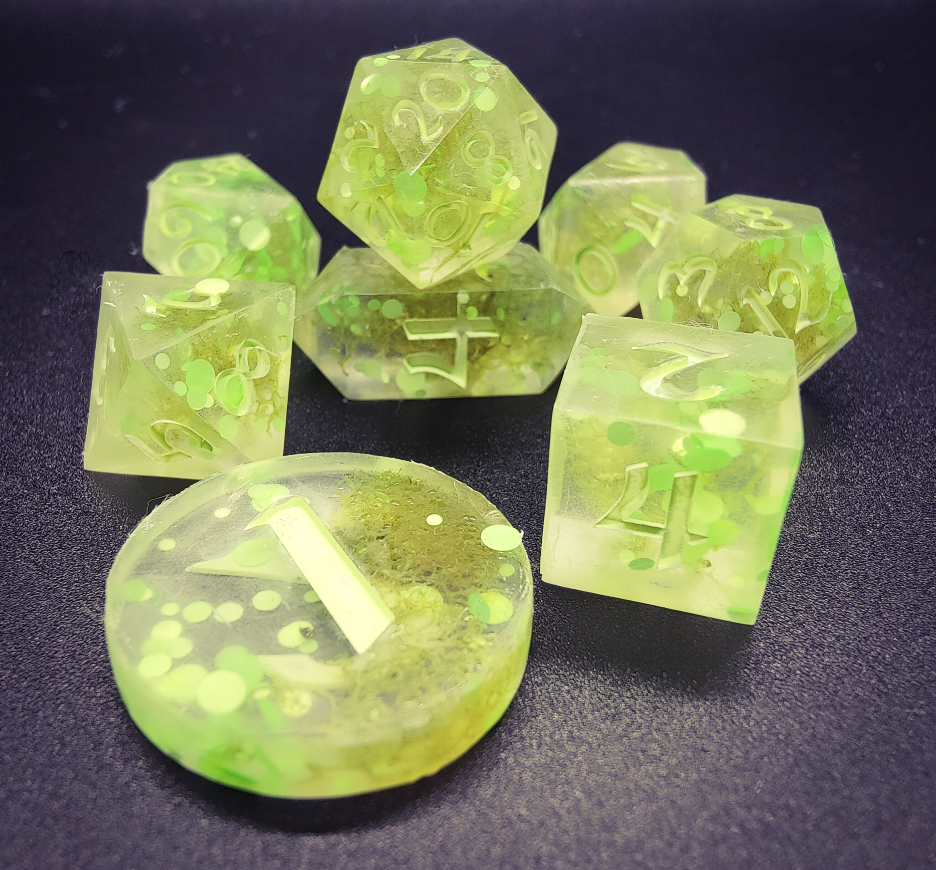 Glowing Moss 8pc Dice Set UV Reactive Sharp Edge Dice - Etsy