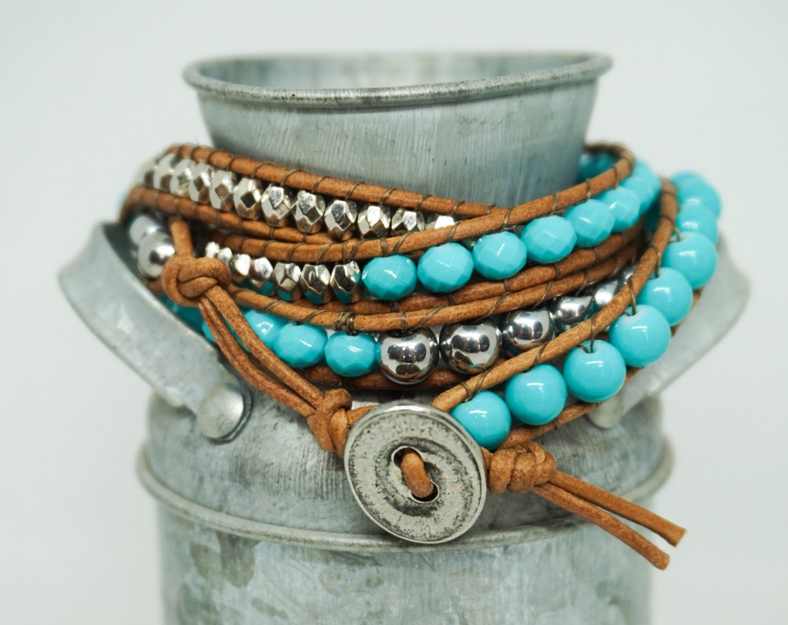 Turquoise & Silver Wrap Bracelet Etsy