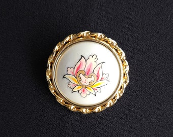 Artisan- Crafted Porcelain Pin- Hand-Painted Porcelain Brooch. Unique Brooch for Women, Best Gift for Women,