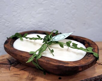 Hand Carved Wood Dough Bowl Candle: Coconut Soy Beeswax, 50+ Scents Unique Quality by Funk Free Candles Gift Giving