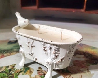 FRENCH FARMHOUSE Unique Perched Bird Candle ~ Coconut Soy All Natural Candle ~ Safe Scents ~ Raised Embossed Design ~ Rustic Metal