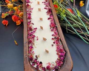 BAGUETTE Floral Dough Bowl Large  ~ Coconut Soy Beeswax Natural Candle ~ Safe Scents Wood Wick Unique Centerpiece Gift