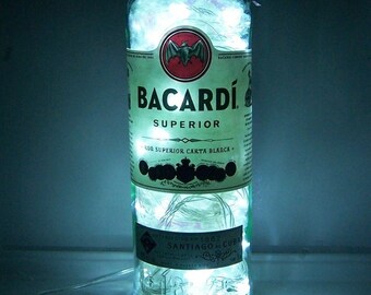 BACARDI White Rum 1L Upcycled Bottle Light w/100 White Motion LEDs Inside with 8 Light Flashing Patterns