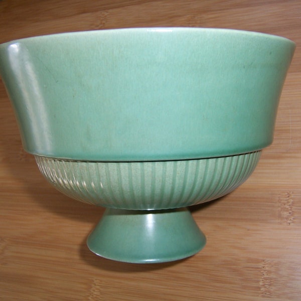 Collectible RED WING #878 Early 1960's Pottery Ceramic Console Pedestal Bowl Vase Planter * Sage Green