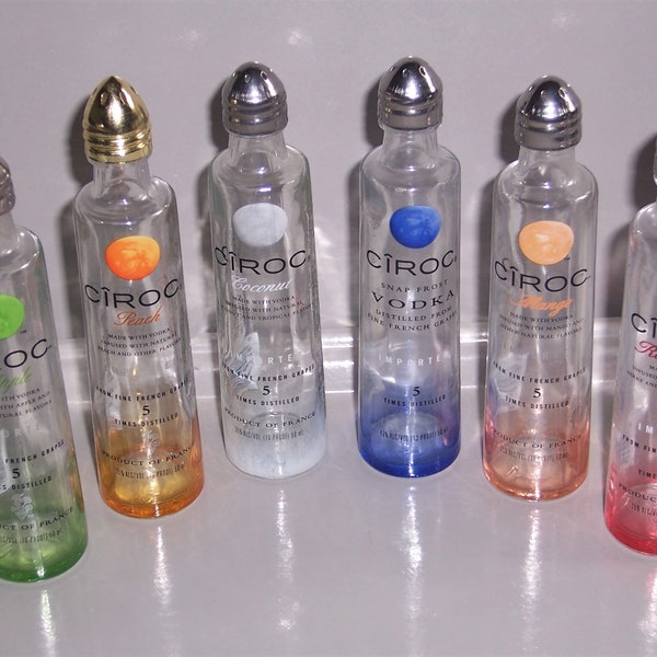 CIROC Vodka Salt & Pepper Shaker Set from Upcycled Mini 50ml GLASS Bottles * 5.5" Tall * Select Your Flavor !