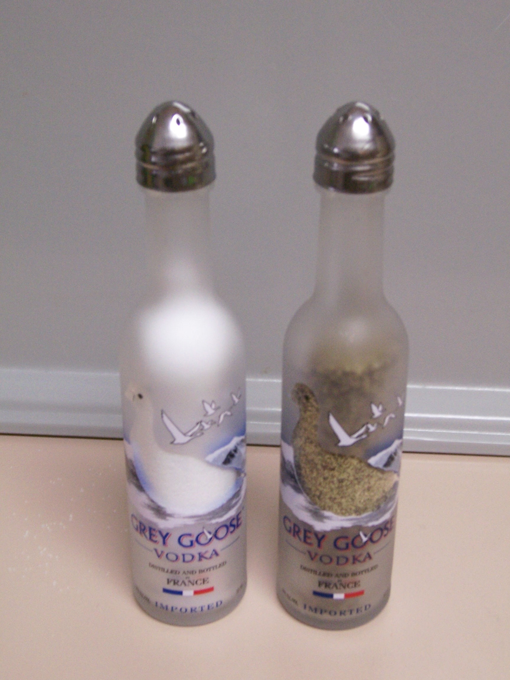 Grey Goose Mini Liquor 50ml Bottles UpCycled Into SALT PEPPER Shakers