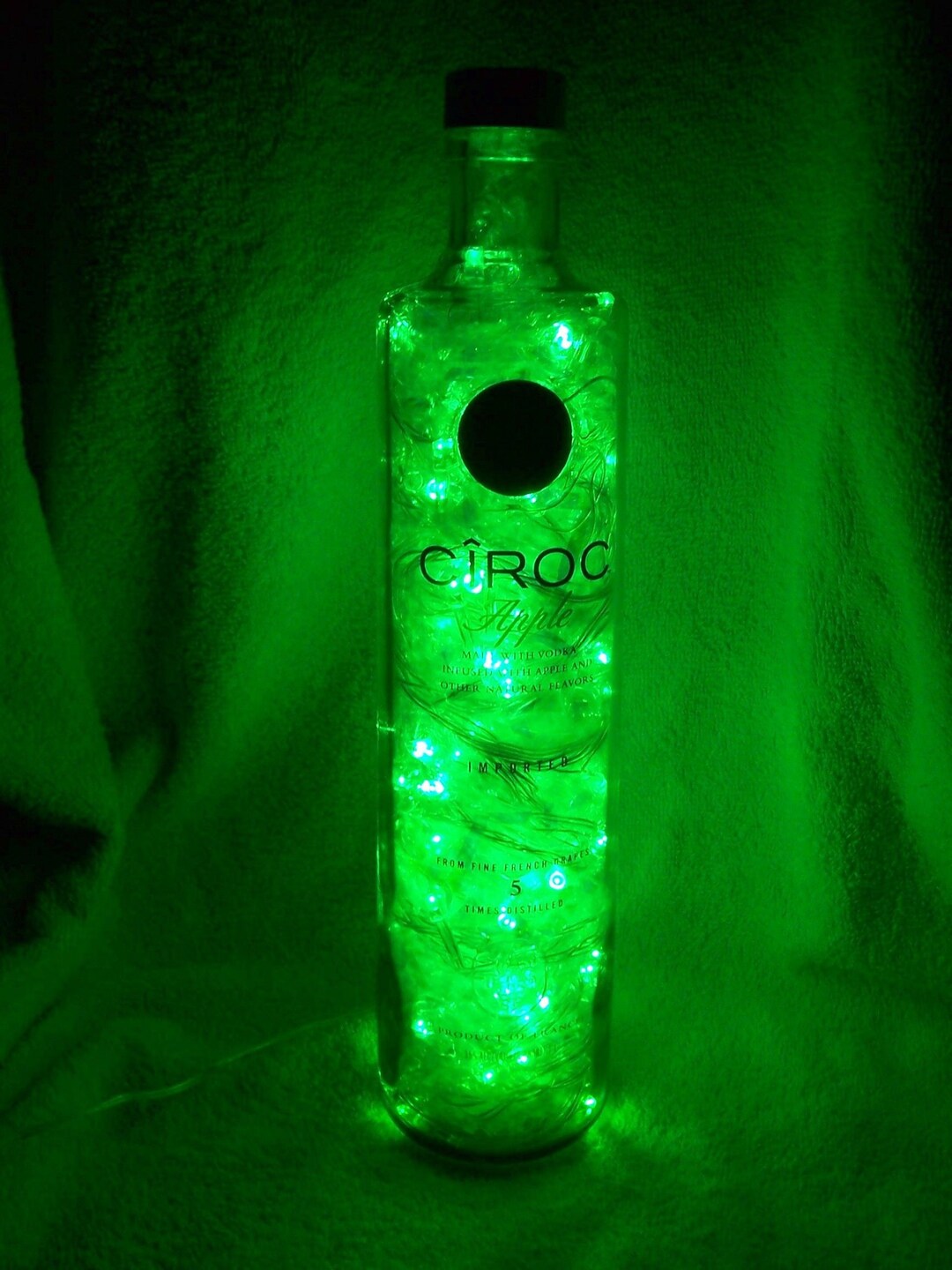 CIROC Apple Vodka 1L Upcycled Liquor Bottle W/100 Green Motion LED