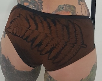 S-XXXL Fern Leaf Underwear Slips Hipster Panty Slip Hotpants Underwear Cotton Black Flower of Life Fire Goa Psy Sacred Brown