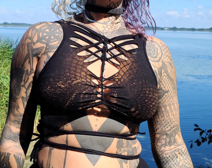 XS-4XL black croptop cutout cut out ombre batik top tanktop yoga goa psy ethno boho graphic fire save pattern batik psi festival pole dance
