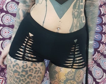 XS-4XL black short shorts hot pants cotton black cutouts cutout goa pixie forest psy boho burning gothic weave lacing slit festival