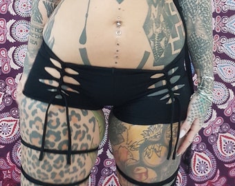 XS-4XL black short shorts hot pants cotton black cutouts cutout goa pixie forest psy boho burning gothic weave lacing slit festival