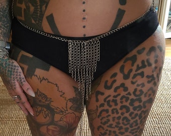 Chain chain Thong fetish festival silver steel goa pixie slit psy trance burning yoga weave elf geometric pattern hooping festival pixie