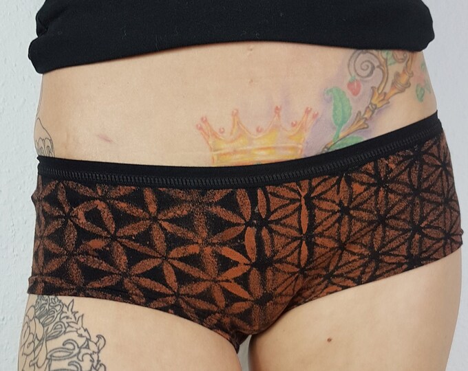 S-XXL flower of life half underwear slips hipster panty slip hotpants underwear cotton black flower of life goa psy sacred brown