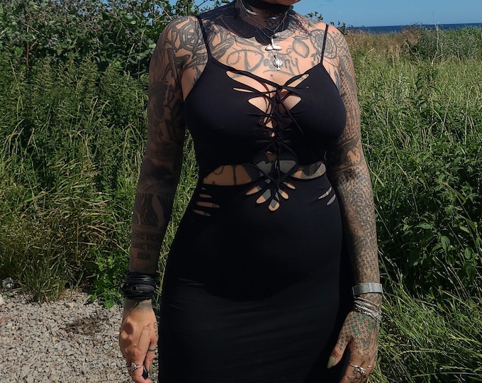 XS-M short dress gothic edgy skirt cutouts cut out goa pixie psy burning lacing tattoo elf pattern festival party woven