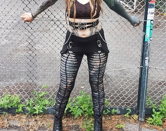 XXS-6XL frontcut leggings schwarz cutouts cut out goa pixie geflochten psy burning cosplay yoga schnürung geometrisch muster rave geknüpft