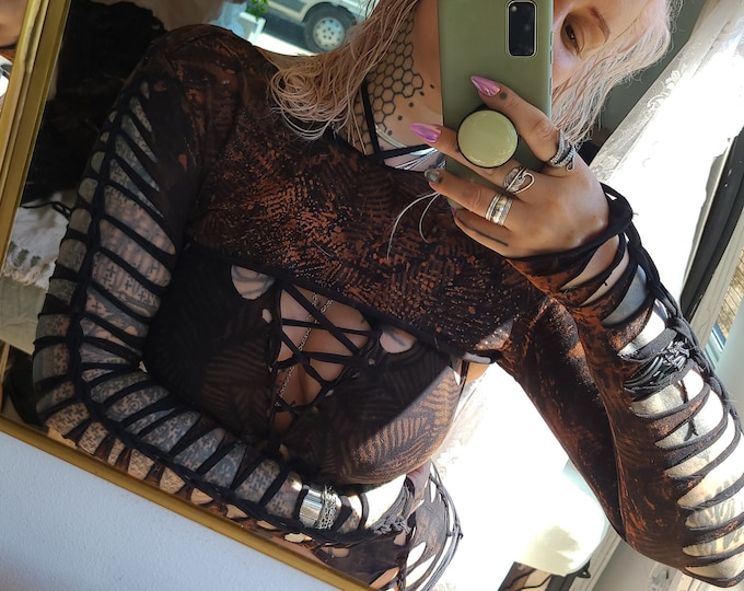 XS-4XL Shrug Longsleeve long-sleeved shirt black crop top long-sleeved shirt belly-free cut out goa psy trance boho hippie punk festival metal goth
