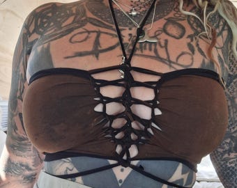 XS-xxL black brown croptop cutout cut out ombre batik top tanktop yoga goa psy ethno boho graphic fire save pattern psi festival halterneck