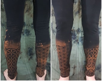 XS-4XL Flower of Life leggings black orange brown goa pixie ombre labyrinth graphic psy burning yoga pattern batik graphic sacred rave