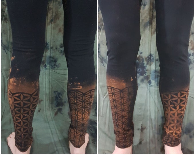 XS-4XL Flower of Life leggings black orange brown goa pixie ombre labyrinth graphic psy burning yoga pattern batik graphic sacred rave