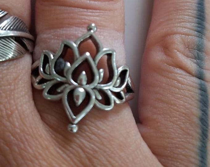Ring 18 mm finger ring silver surgical steel boho mandala lotus hippie Coachella Festival Spiritual