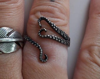 Ring finger ring silver real silver adjustable squid octopus snake mermaid 925
