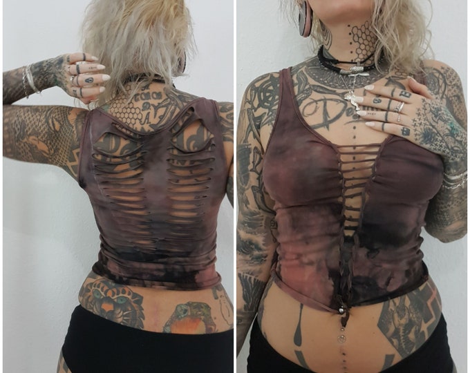 XS-4XL black crop top wasteland batik top tank top cutouts cut out goa pixie braided psy yoga lacing elf fairy pattern peepshow magic