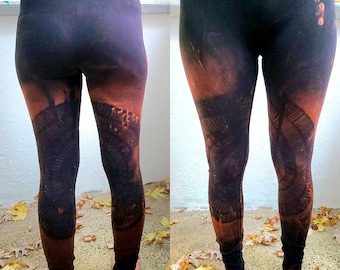 XS-4XL Mandala Flower of Life leggings black orange brown goa pixie ombre labyrinth graphic psy burning yoga pattern batik graphic sacred