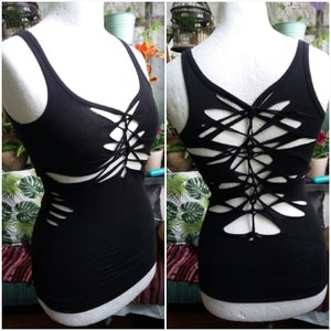 XS-4XL top tanktop zwart uitsparingen uitsparing goa pixie spleet psy trance brandend geweven yoga weefsel elf geometrisch patroon hoepelen festival pixie
