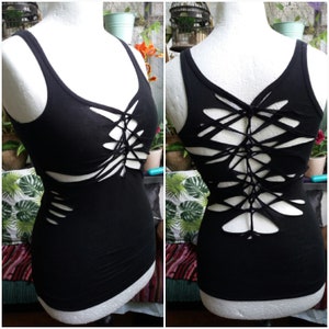 XS-4XL top tank top black cutouts cut out goa pixie slit psy trance burning woven yoga weave elf geometric pattern hooping festival pixie