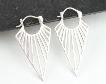 Earrings surgical steel rhombus trapeze witch triangular silver yoga goa psy ethno boho graphic pattern psi festival