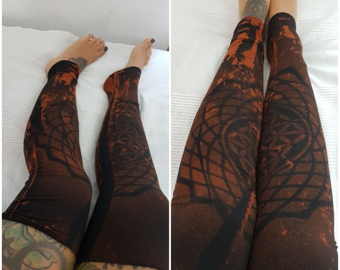 XS-4XL mandala flower of life graphic leg warmers overknees stayups flared leg warmers goa black orange brown batik pattern festival pixie