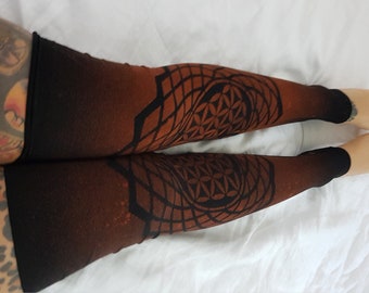 XS-4XL mandala flower of life graphic cuffs overknees stayups flared cuffs goa black orange brown batik pattern festival pixie