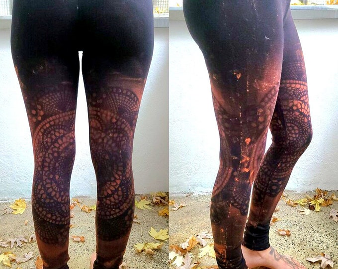 XS-4XL Mandala Flower of Life leggings black orange brown goa pixie ombre labyrinth graphic psy burning yoga pattern batik graphic sacred