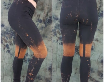 XS-4XL Knee Wasteland punk goa leggings black orange brown psy pixie ombre labyrinth graphic psy burning yoga pattern batik graphic sacred