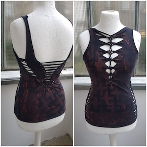 XS-4XL black t-shirt croptop shredded batik top tanktop cutouts cut out goa pixie braided psy yoga elf fairy knotted peepshow magic