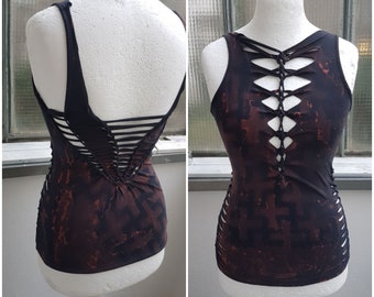 XS-4XL black t-shirt croptop shredded batik top tanktop cutouts cut out goa pixie braided psy yoga elf fairy knotted peepshow magic